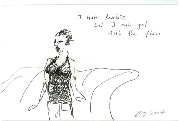 77_Ronald Zechner_I hate Barbie but I can get with the flow_Bleistift-Zeichnung auf Papier_15x21_2007 (WEB)