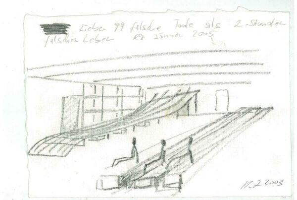 80__Ronald Zechner_Liebe 99 falsche Tode als 2 Stunden falsches Leben_Bleistift-Zeichnung auf Papier_15x21_2003 (WEB)