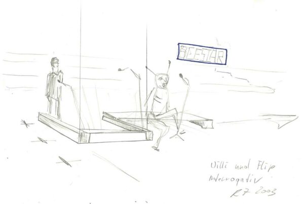 86__Ronald Zechner_Willi und Flip Interrogativ_Bleistift-Zeichnung auf Papier_15x21_2003 (WEB)